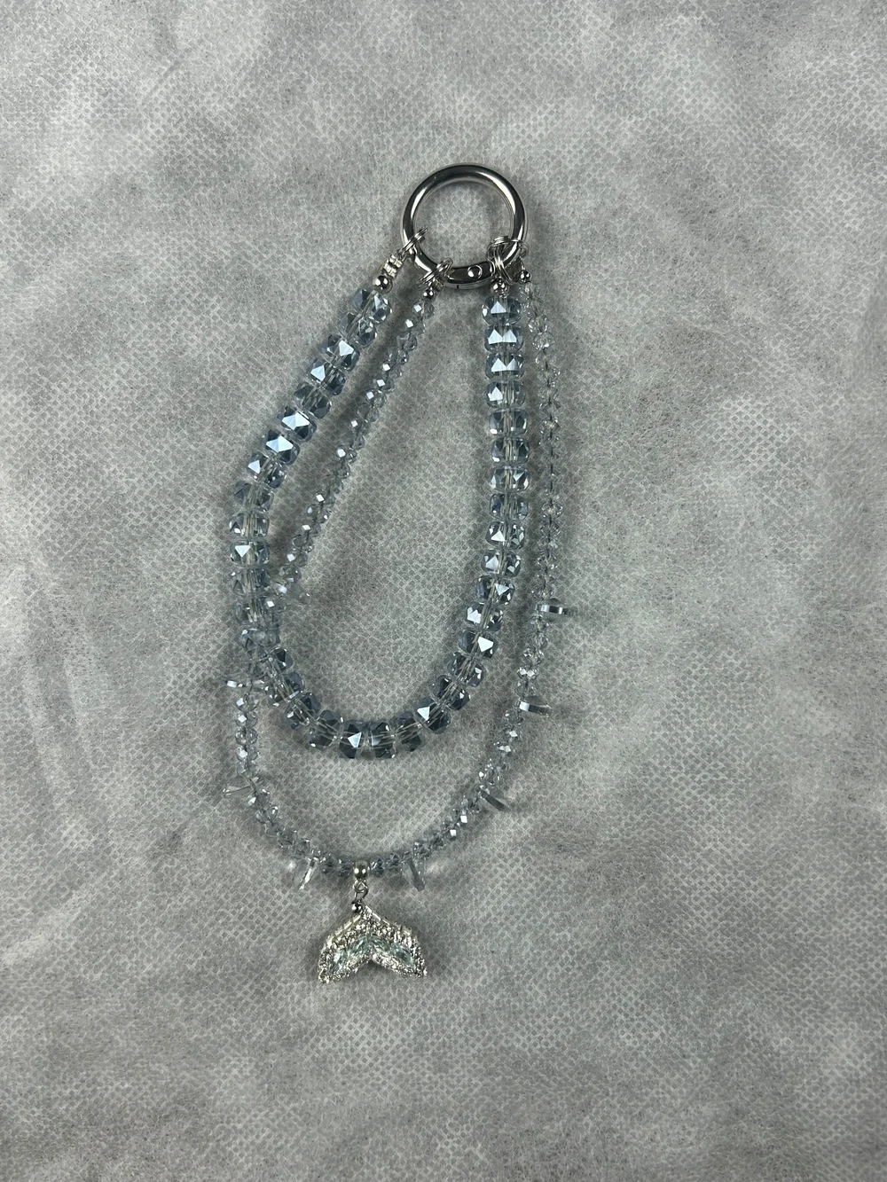 Silver-Tone Light Blue Crystal Multi-Strand Necklace with Mermaid Tail Charm